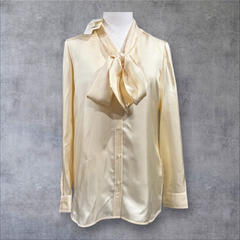 Tory Burch Cream Satin Bow Blouse